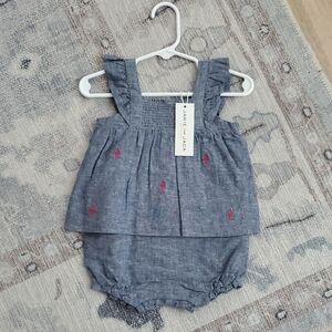 NWT Janie and Jack Baby Girls One Piece Bubble Romper Flamingo Smock Sz6-12m.